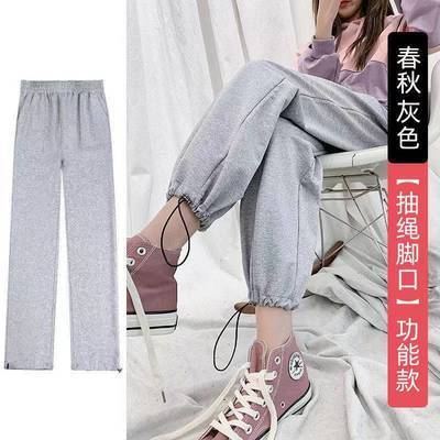 109448/2021冬季加绒加厚灰色运动裤女韩版宽松显瘦学生束脚潮流休闲裤子