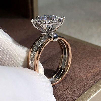 松醇希925银创意双色锆石戒指女冷淡风高级时尚派对指环订婚戒
