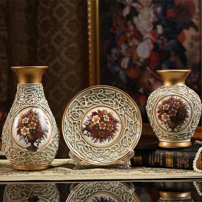 欧式创意结婚礼物家居摆设复古陶瓷花瓶客厅三件套酒柜装饰品摆件