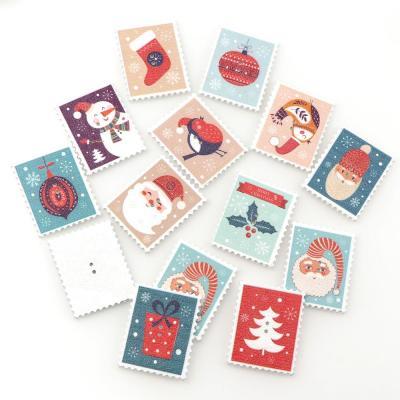 30粒/包方形彩绘圣诞雪人木质纽扣邮票卡通扣子手工diy相册卡片
