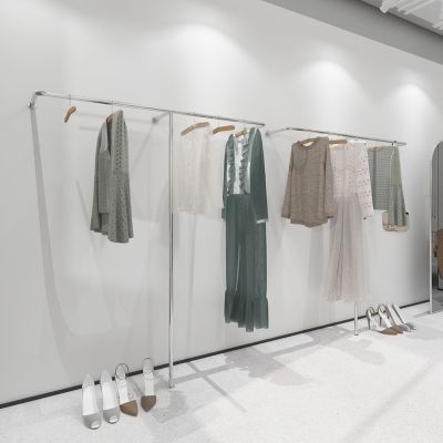 服装店展示架挂衣杆不锈钢拉丝落地银色男女装店货架桌面墙壁挂架