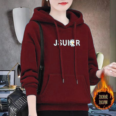 124709/连帽卫衣女妈妈装加绒加厚冬季带帽中老年洋气保暖连帽宽松外套