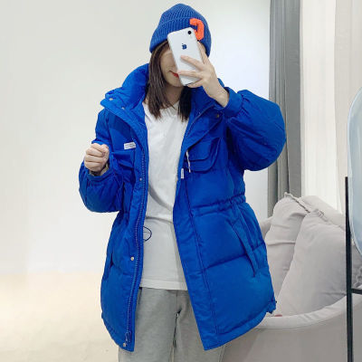 119670/羽绒服女大别针潮牌2021中长款韩版收腰小个子面包服克莱因蓝羽绒