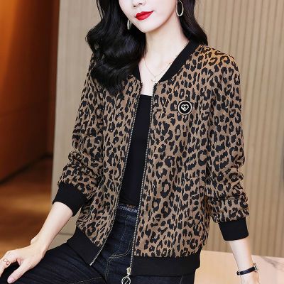 164846/豹纹开衫外套女春秋2022新款中年妈妈装装时尚洋气棒球服显瘦上衣