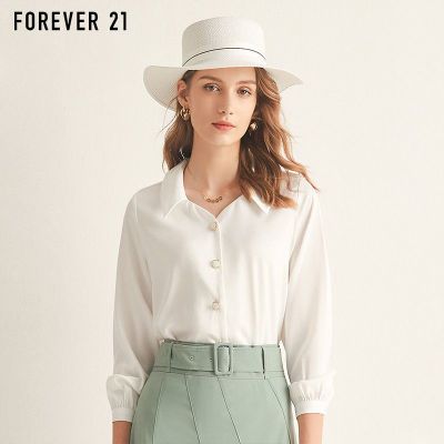 Forever21高级感缎面T恤女中袖质感上衣春长袖宽松打底外穿白衬衫