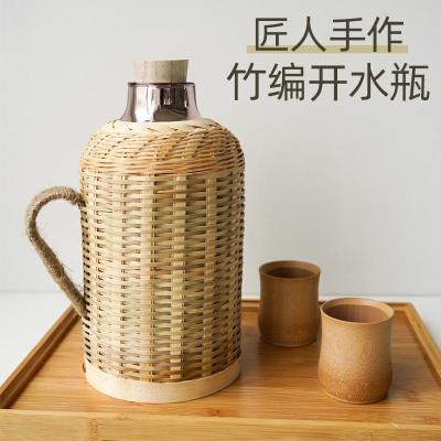 热水瓶家用手工竹编传统木塞热水壶茶室办公室保温瓶玻璃内胆水壶