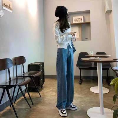 118331/X2021年新款秋冬季阔腿牛仔裤男女同款直筒宽松chic港味裤子潮ins