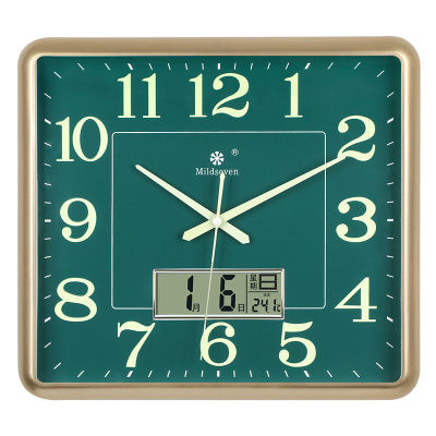 电子钟带日历温度夜光方形简约挂钟卧室静音扫秒钟表壁挂石英钟表