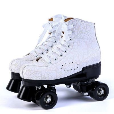溜冰鞋发光运动花式双排轮滑鞋溜冰鞋旱冰鞋4轮子黑色最新款通用