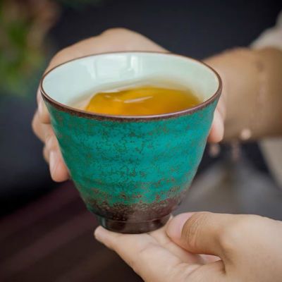 吾悦茶具「微瑕」色釉复古手工功夫中式家用粗陶螺旋80ml主个人杯