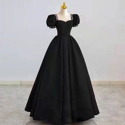 151350/黑色晚礼服裙女新款2022法式宴会高贵优雅气质主持人平时可穿长款