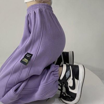 127054/2022新款紫色运动裤女春季薄款休闲卫裤宽松紫色阔腿裤小众ins风