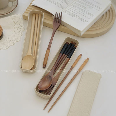 简约木筷子勺子餐具两件套装叉子家用上班族学生单人装便携三件套