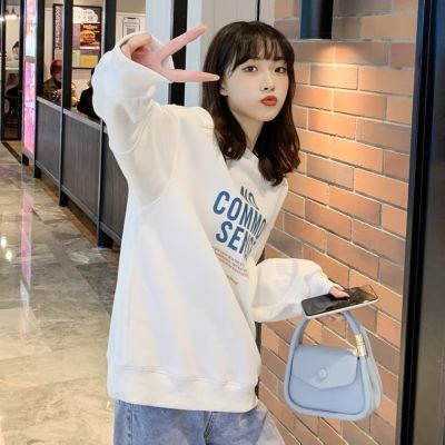 129053/2022爆款网红卫衣女春秋韩版宽松百搭印花字母设计感长袖上衣女潮