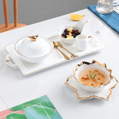 陶瓷金边燕窝碗甜品碗精致银耳碗美容院家用糖水小碗欧式宫廷餐具