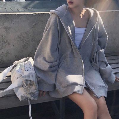 141723/ins超火卫衣女春秋连帽薄款外套加绒加厚韩版潮学生宽松上衣开衫