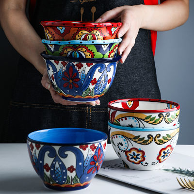 波西米亚手绘陶瓷餐具碗饭碗网红异形碗水果沙拉碗家用早餐麦片碗