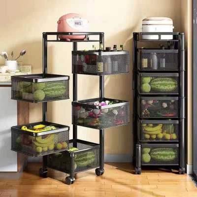 可旋转厨房置物架免安装落地多层蔬菜架家用多功能放水果零食架子