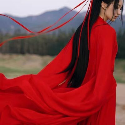 红色汉服女成年人魏晋风150小个子中国风超仙女侠古装广袖舞蹈服