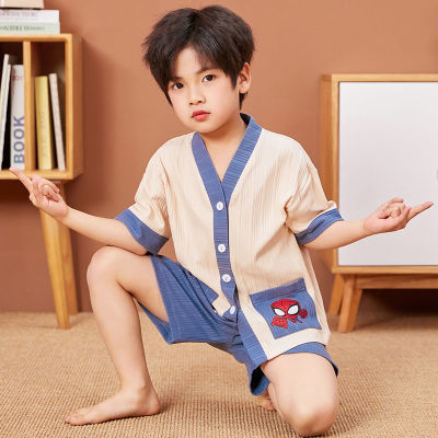 夏季男童睡衣短袖儿童家居服最新款棉质卡通睡衣宝宝和服薄款套装