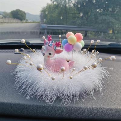 女汽车一路平安鹿摆件羽毛垫 车载中控台高档气球珍珠创意装饰品