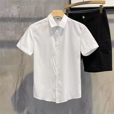 夏季弹力高级设计感免烫衬衫男士修身韩版青年短袖休闲职业白衬衣