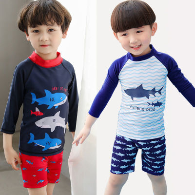 2024新款 男童防晒分体三件套长袖速干鲨鱼宝宝男孩中小童游泳衣