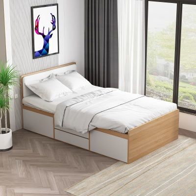 现代简约卧室储物床1.2米板式单人抽屉床实木收纳床可定制高箱床
