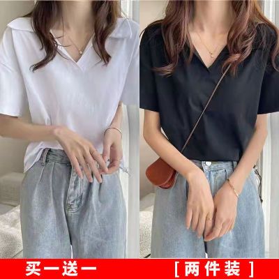 167875/2022短袖女设计感小众 POLO衫女短袖T恤女纯色气质感短袖上衣女