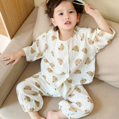 宝宝家居服纯棉薄款套装夏季儿童睡衣宝宝空调服小童开衫两件套