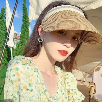 两用款发箍遮阳帽女防晒草编鸭舌空顶帽子女头箍太阳帽百搭草帽
