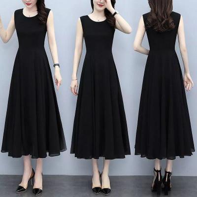 2021夏季新款无袖黑色大码高档连衣裙收腰显瘦遮肚长款裙子
