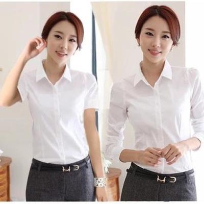 韩版衬衫女长袖棉白衬衫学生职业女装大码长短袖白衬衫打底女衬衣