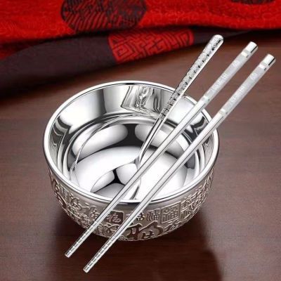雪花银碗筷一套一个人雪花银可食用筷子银质碗筷一套单人高档送礼