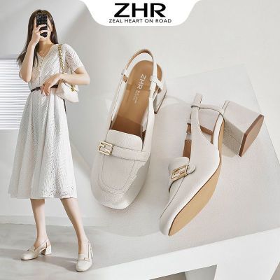 ZHR包头凉鞋女2024年夏季新款时尚方头高跟百搭高级感粗跟