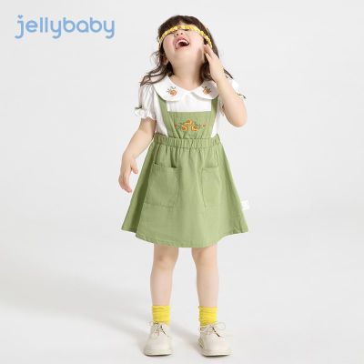 杰里贝比女童假两件裙子2022夏季新款儿童娃娃领连衣裙夏宝宝夏装