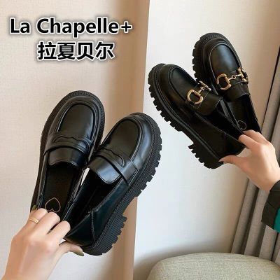 La Chapelle+小皮鞋女厚底松糕底豆豆乐福鞋春秋圆头英伦单鞋女鞋