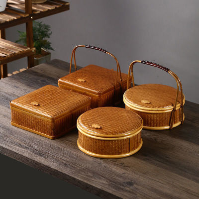 竹制品纯手工竹编复古食盒多层茶具收纳盒手提篮月饼篮礼品包装盒