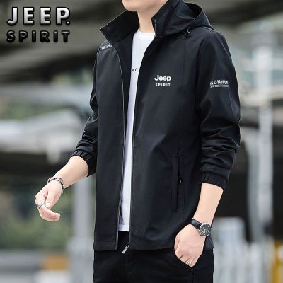 JEEP SPIRIT夹克男春秋款男士加绒加厚宽松韩版可脱卸帽衣服外套