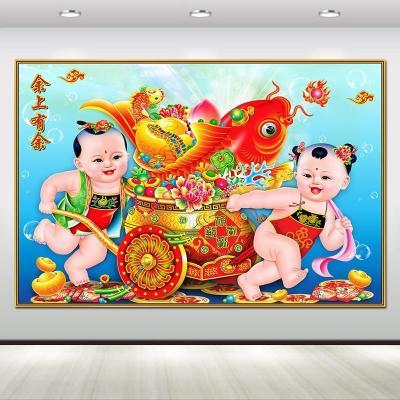 新年画春节年年有余喜庆客厅墙贴画福娃招财童子风水壁画贴画