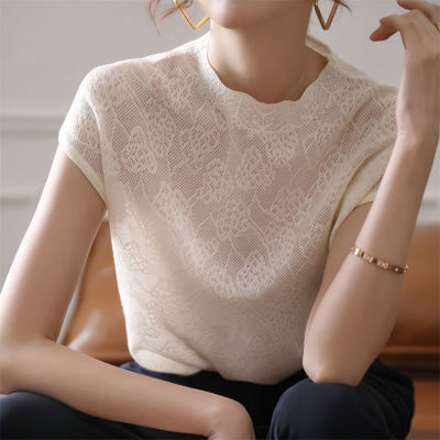 格魅洋气法式小众气质镂空针织短袖薄款针织衫