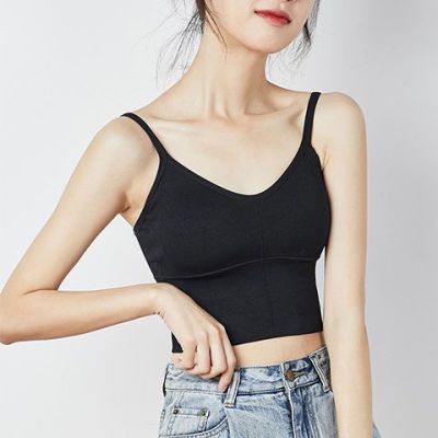 蒛一夏新款U型美背内衣女夏吊带背心带胸垫运动型舒适内搭上衣女