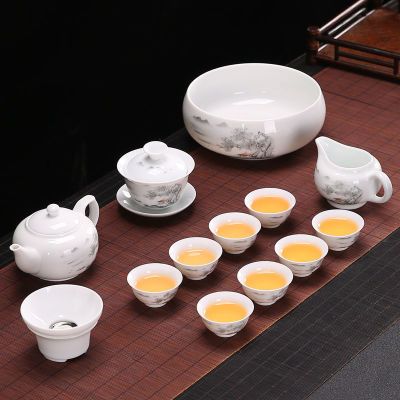 功夫茶具套装家用白瓷传统中式茶艺盖碗办公室茶壶茶杯泡茶器整套