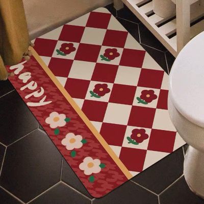 红色浴室防滑地垫软硅藻泥吸水垫子家用卫生间门口踩脚垫进门地毯