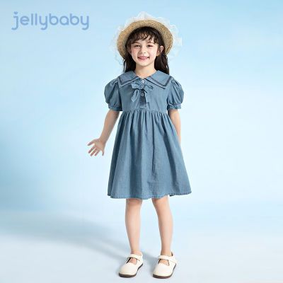 杰里贝比女孩夏天裙子1-7岁中大童夏装纯棉女童连衣裙儿童牛仔裙
