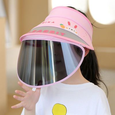 空顶遮阳帽儿童春夏季出游大沿防晒帽子韩版卡通印花太阳帽带面罩