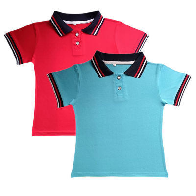 儿童短袖t恤运动男女休闲学院风红蓝色上衣夏季polo衫中小学生校