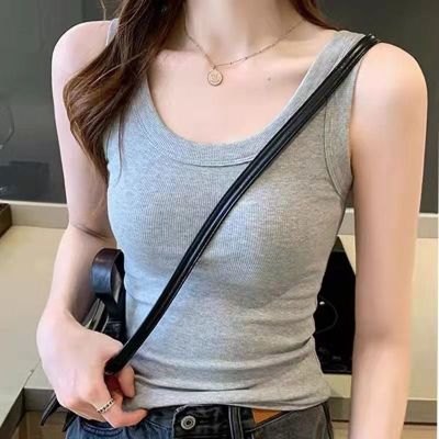 159282/超显瘦柔软螺纹小背心显瘦打底吊带大U领无袖T恤上衣女内搭春夏装