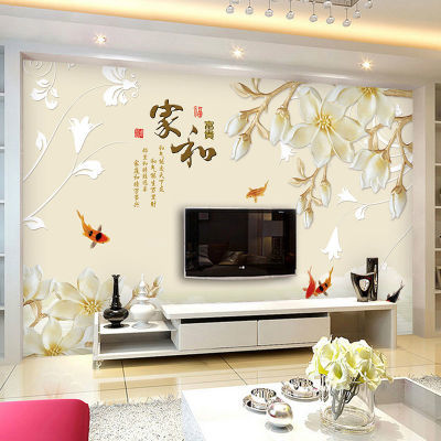 中式新款3d立体电视墙背景墙壁纸壁画装饰5d8d客厅网红影视墙纸布