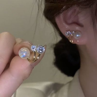 韩国微镶珍珠银针耳环2022年新款潮耳坠气质耳饰耳钉女纯银